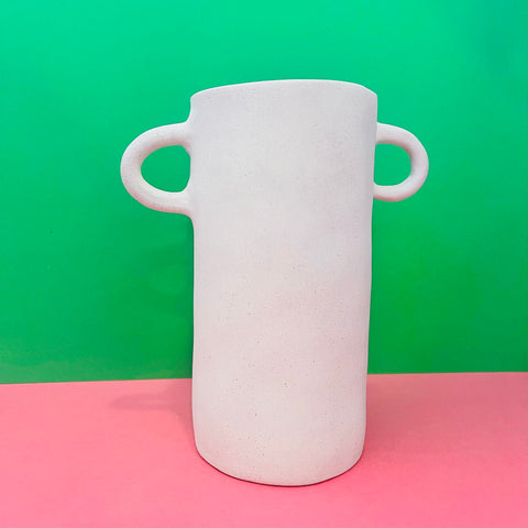 White Loop handled Vase