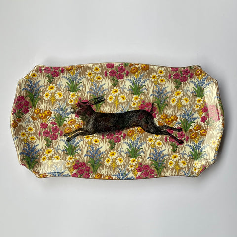 Leaping Hare on Floral royal Winton