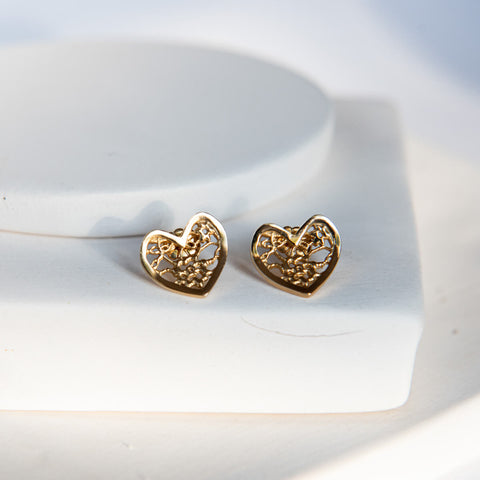 Lace Heart Stud Earrings • Gold