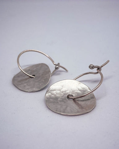 Abstract Disc Hoop Earrings in Sterling Silver